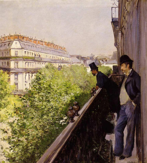 Gustave Caillebotte 1848-1894 Balcony, Boulevard Houssmann 1880 Thyssen-Bornemisza Museum, Madrid, Spain